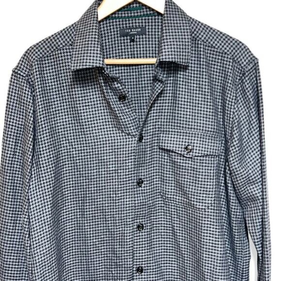 NWOT Ted Baker London Dekker Houndstooth Button Front Shirt Sz 4 L - Picture 5 of 10